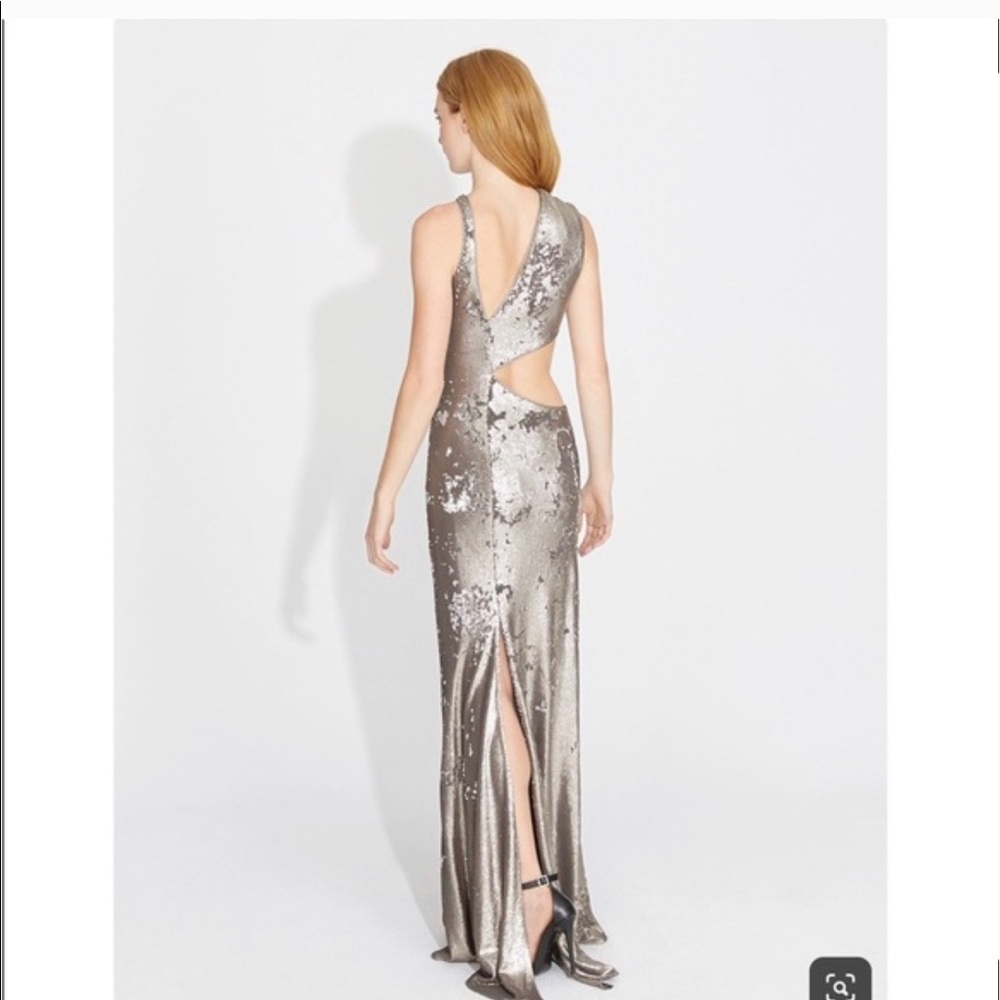 Halston Heritage Silver Sequin cut out gown